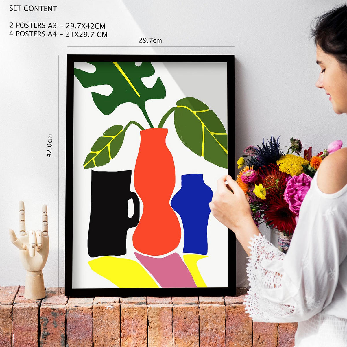 POSTER Set Mit 6 Sanfte abstrakte Landschaften Größe A3 & A4 Schwarzer Rahmen - Schwarz, Papier (29.7/1cm) - Nacnic