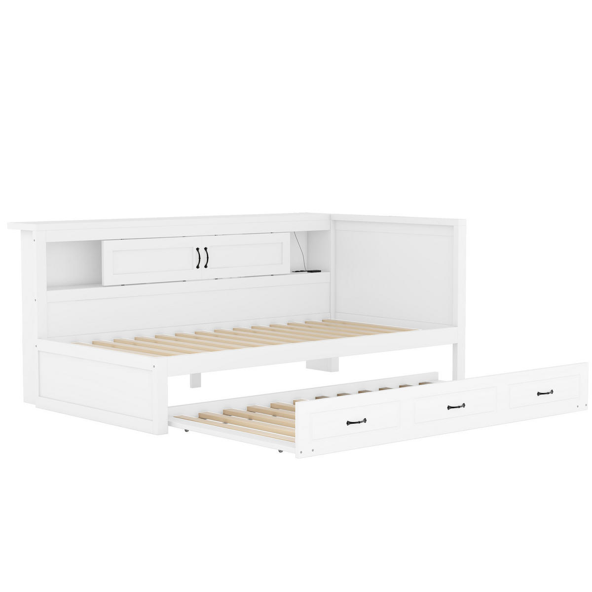 MULTIFUNKTIONSBETT 90/200 cm weiß mit LED-Beleuchtung und USB-Anschlüssen - Weiß, Holzwerkstoff (90/200cm) - OKWISH