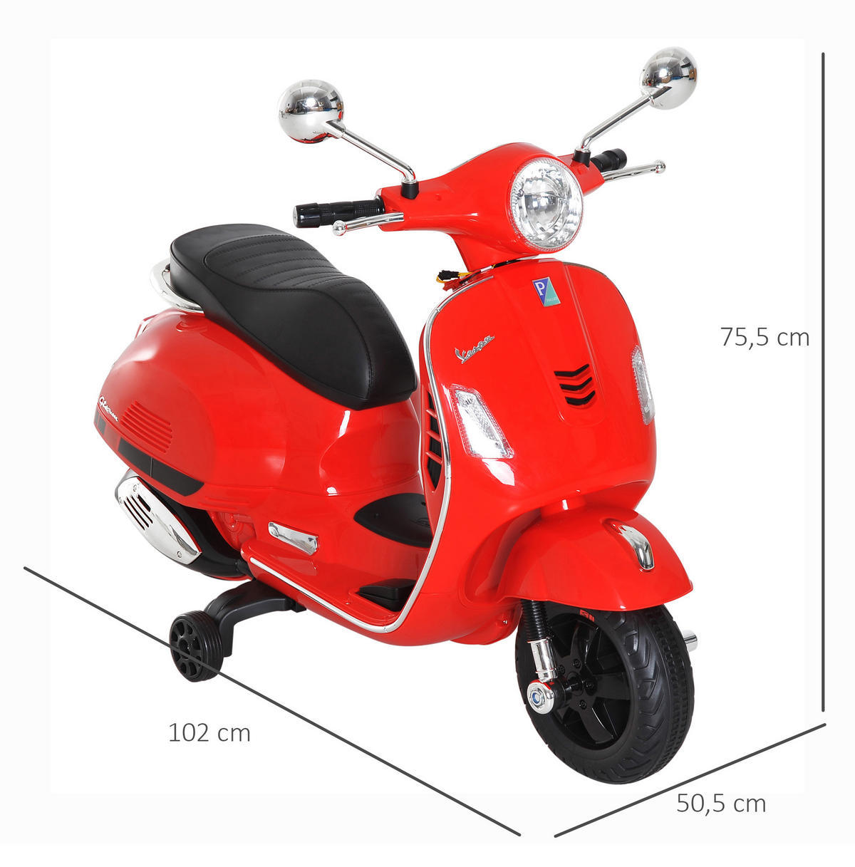 ELEKTRO-KINDERAUTO DE-12989 Stützräder Rot - Rot, Kunststoff (102/50.5/75.5cm) - ComfortXL
