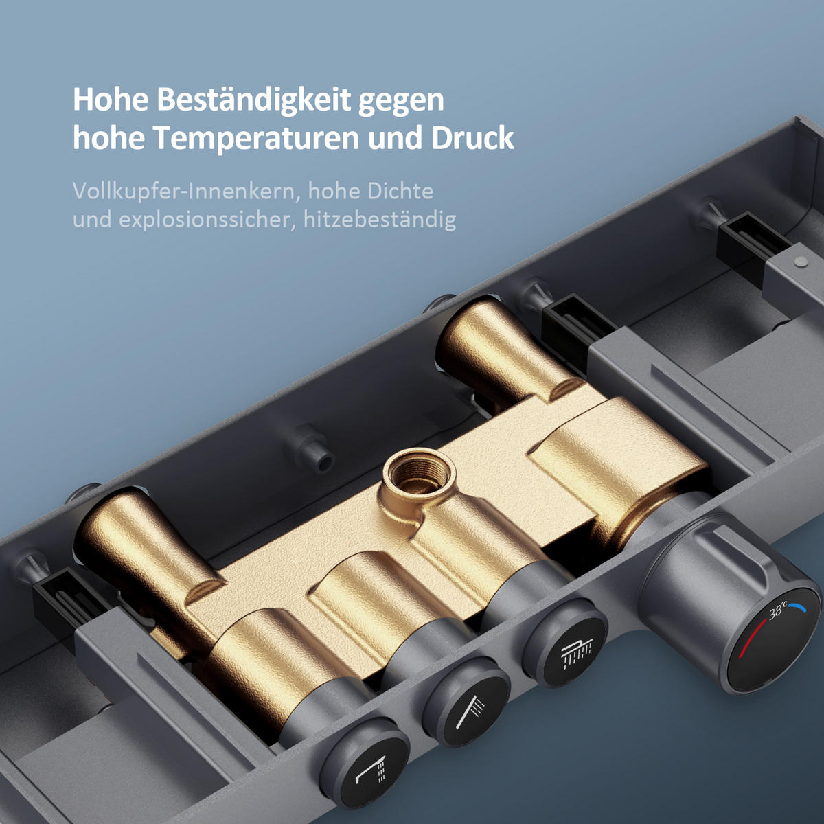 ÜBERKOPFBRAUSESET mit Drei Wasserauslassmethoden Thermostat mit Ablage Anthrazit - Anthrazit, Metall (44.5/127/45cm) - EMKE