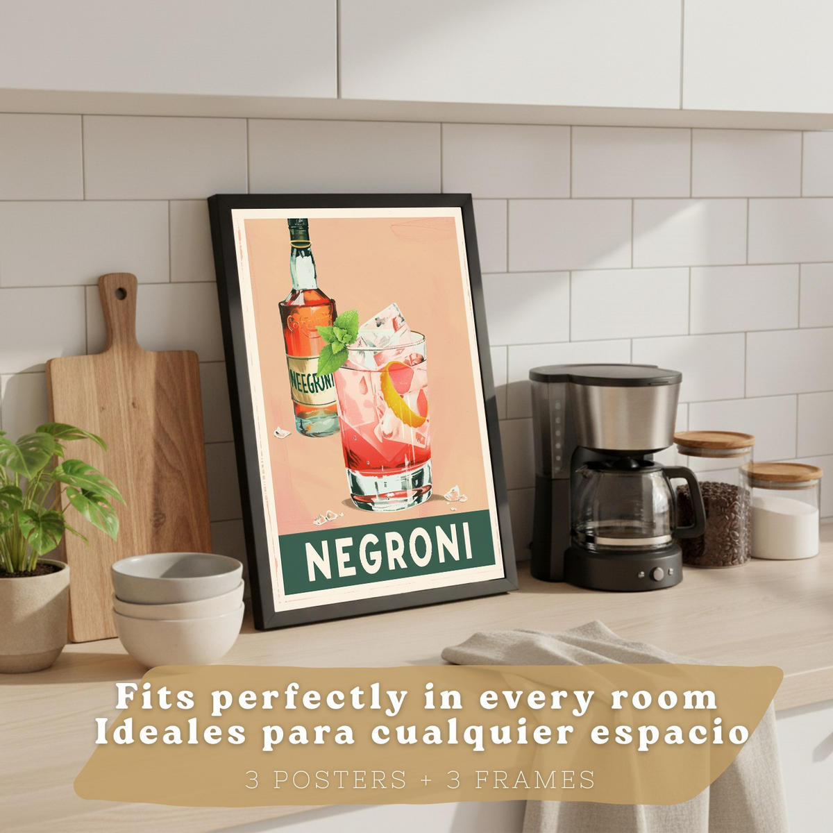 PLAKAT Sada 3 Koktejly A3 Černý rám - černá, papír (29.7/1/42cm) - Nacnic