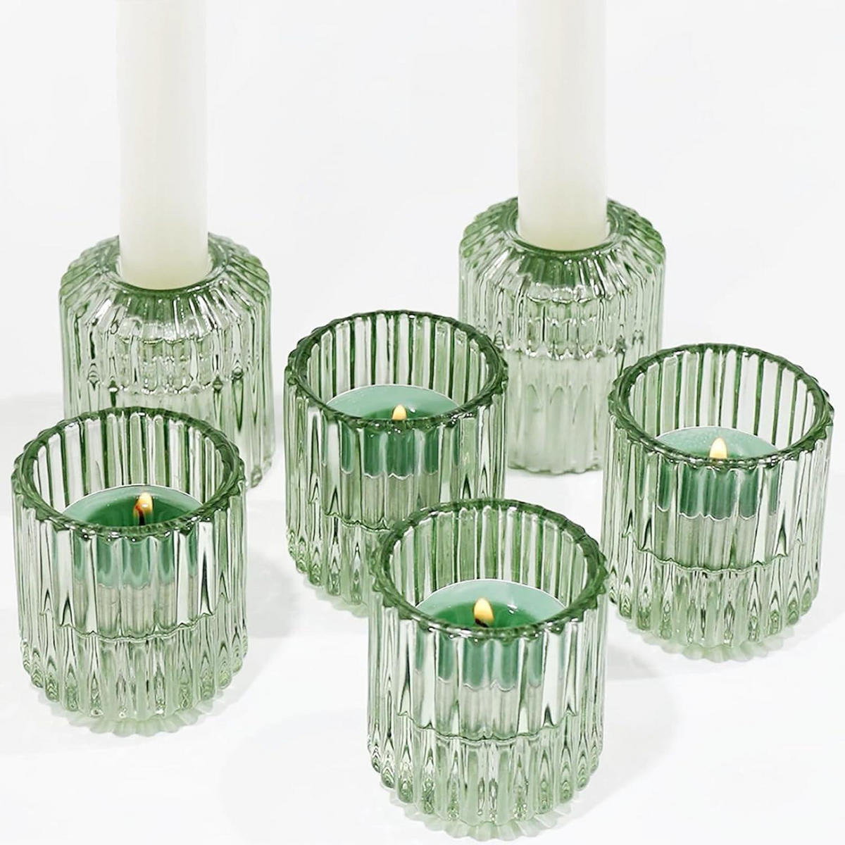 KERZENSTÄNDER 3er Set Glas Grün - Grün, Glas (5.3/6/5.3cm)