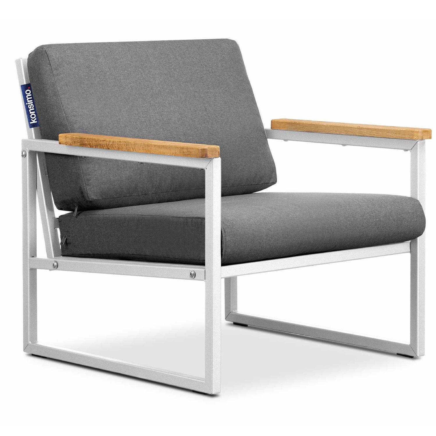 GARTENSESSEL TRIBO ,Weiß/Grau - Weiß/Grau, Holz/Textil (70/65/60cm) - KONSIMO®