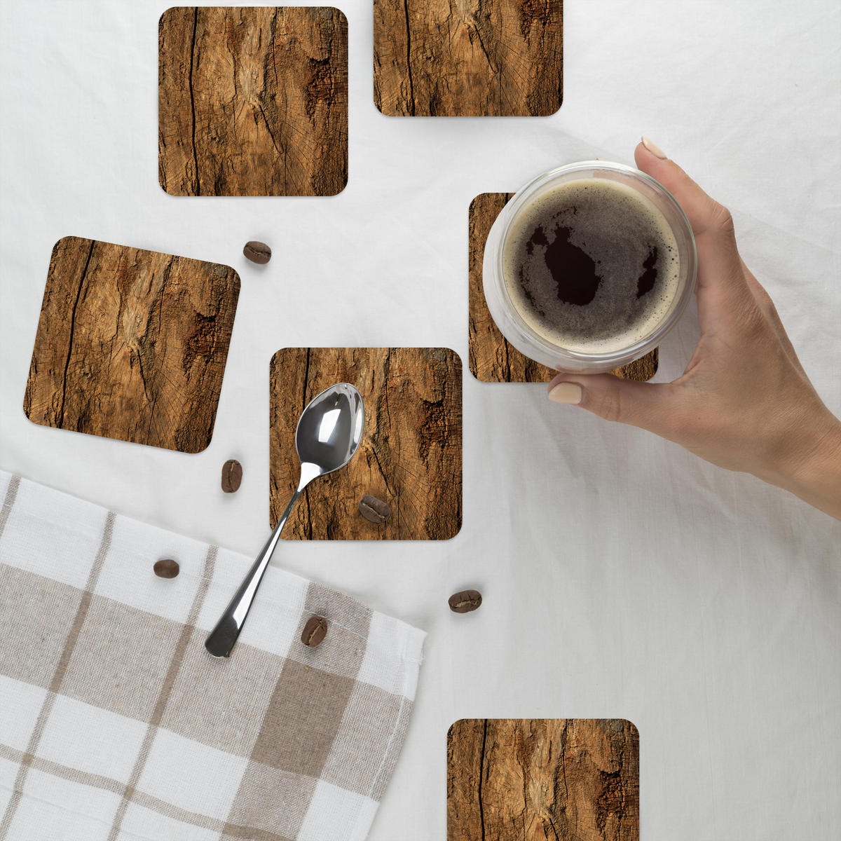GLASUNTERSETZER 6er-Set Baumstamm - Holz - Textur 10x10 cm - Wildeiche, Naturmaterialien (10/0.2cm) - MuchoWow