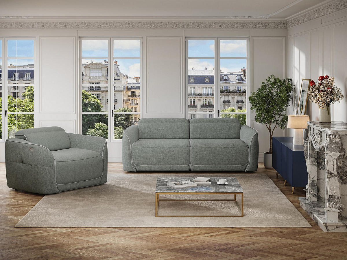 RELAXSESSEL elektrisch - melierter Stoff - Grau - OZARTO - Grau, Textil (121/77/107cm) - Vente-Unique