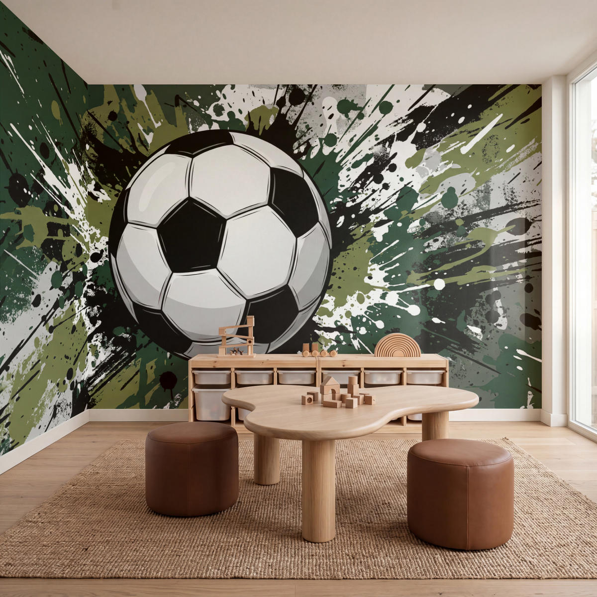KINDERTAPETE - Fußball - Farbe - Spritzer - Grün - 500x240 cm - Dunkelgrün, Papier (500/240cm) - OnlyWow
