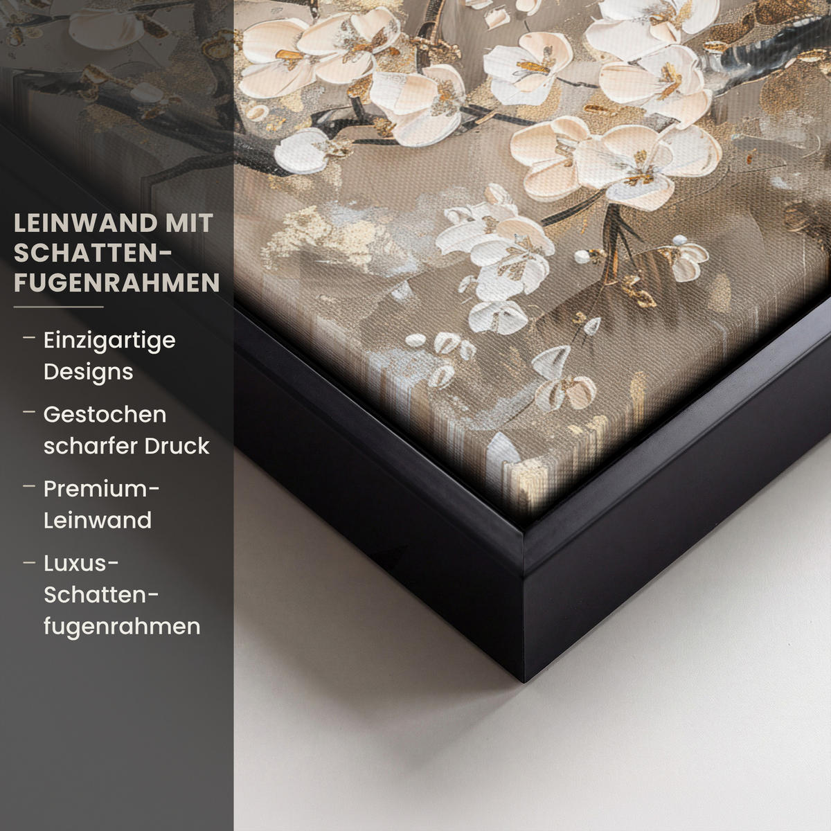 LEINWAND Bilder mit Rahmen - Blumen - Weiß - Gold - Beige - Luxus - 30x20 - Greige, Textil (30/20cm) - MuchoWow