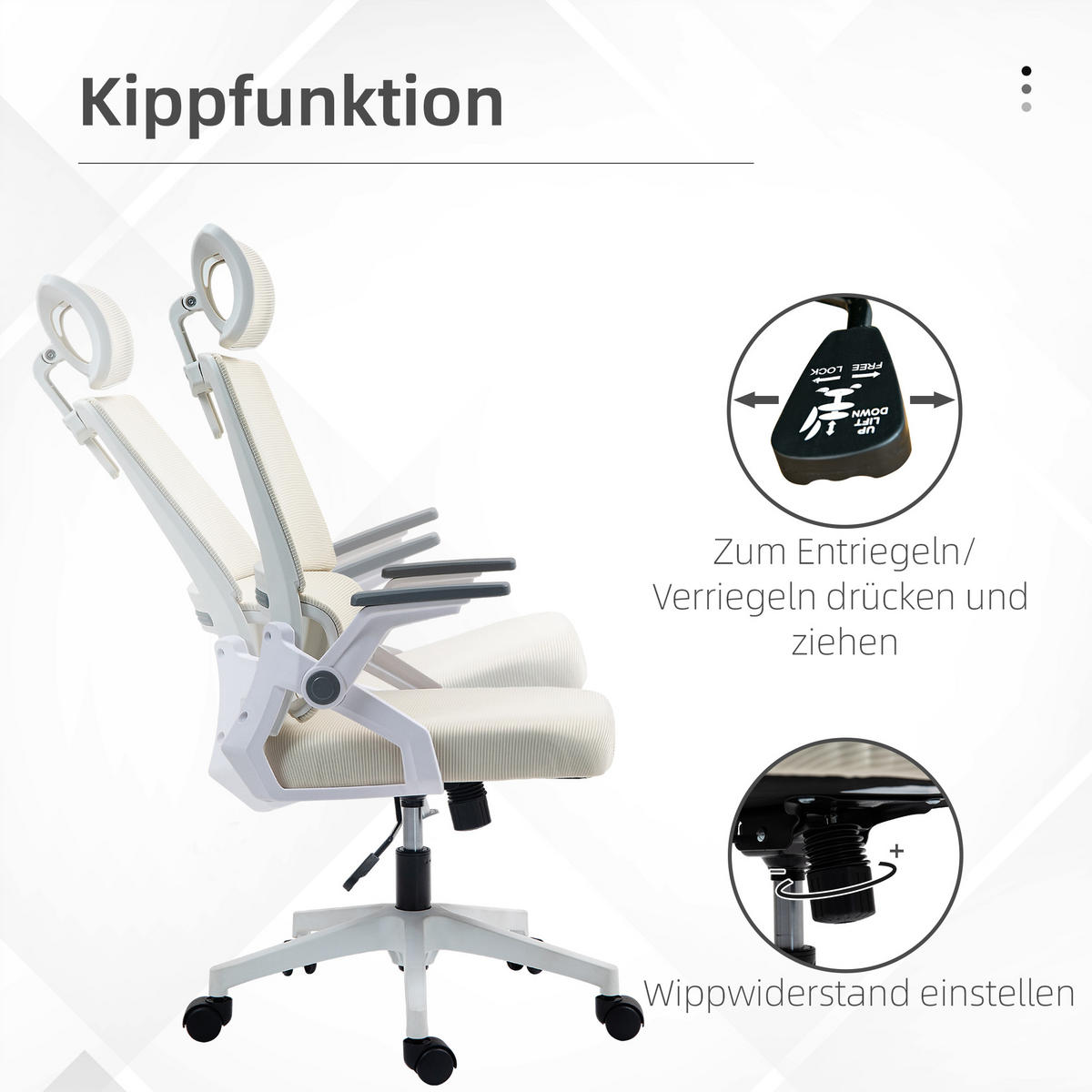BÜROSTUHL Mesh Beige - Beige/Weiß, Kunststoff/Textil (61/121.5/60cm) - Vinsetto