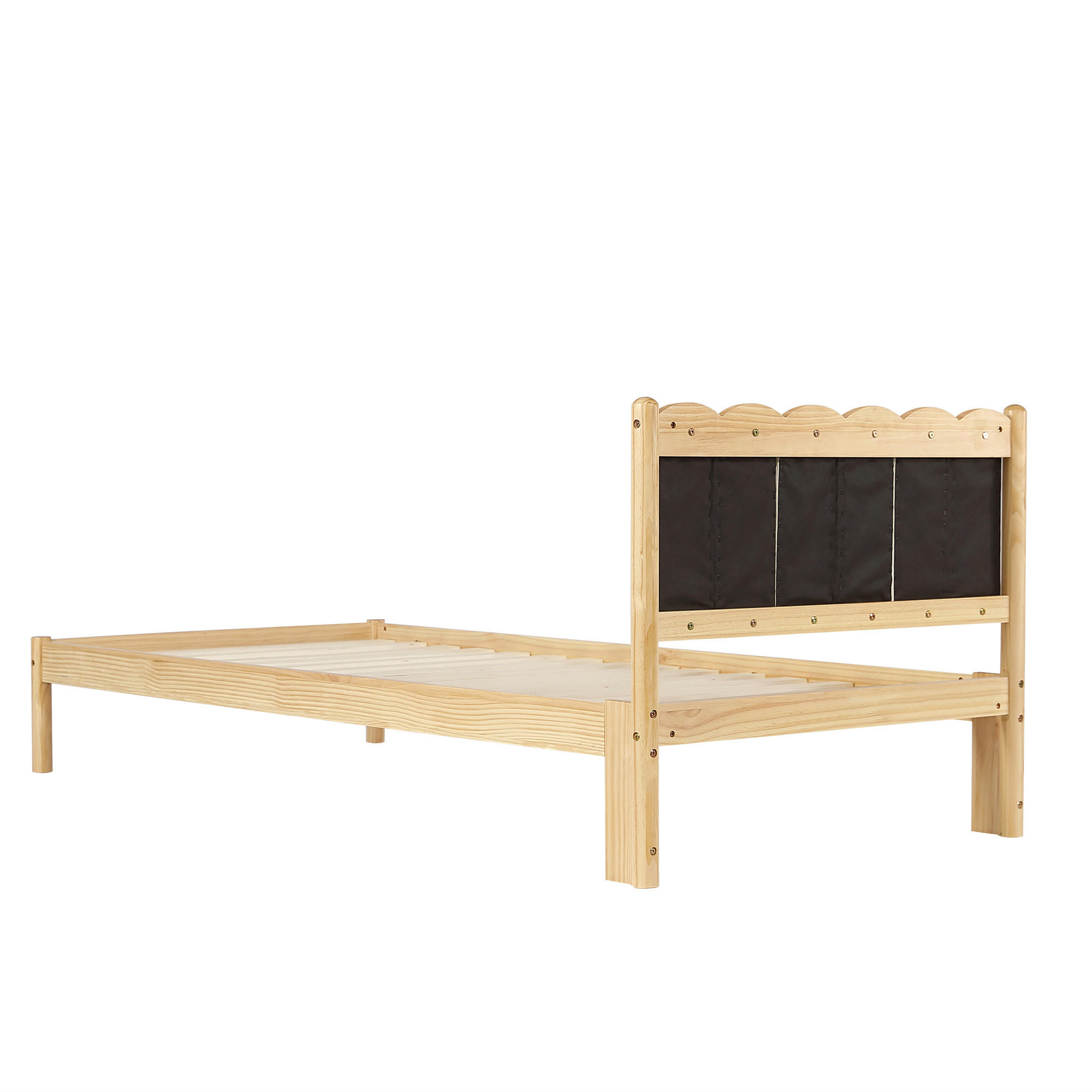 KINDERBETT 90/200 mit PU-Kopfteil, Lattenrost und Massivholzrahmen in Beige - Beige/Naturfarben, Holzwerkstoff/Textil (90/200cm) - EVRYAE