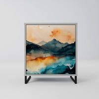 SIDEBOARD OMINOUS MOUNTAINS, Grau, 57,5x42x67,5 cm, Schwarze Metall-Rahmenfüße - Multicolor/Schwarz, Holzwerkstoff/Metall (57.5/67.5/42cm) - SpaceRebels