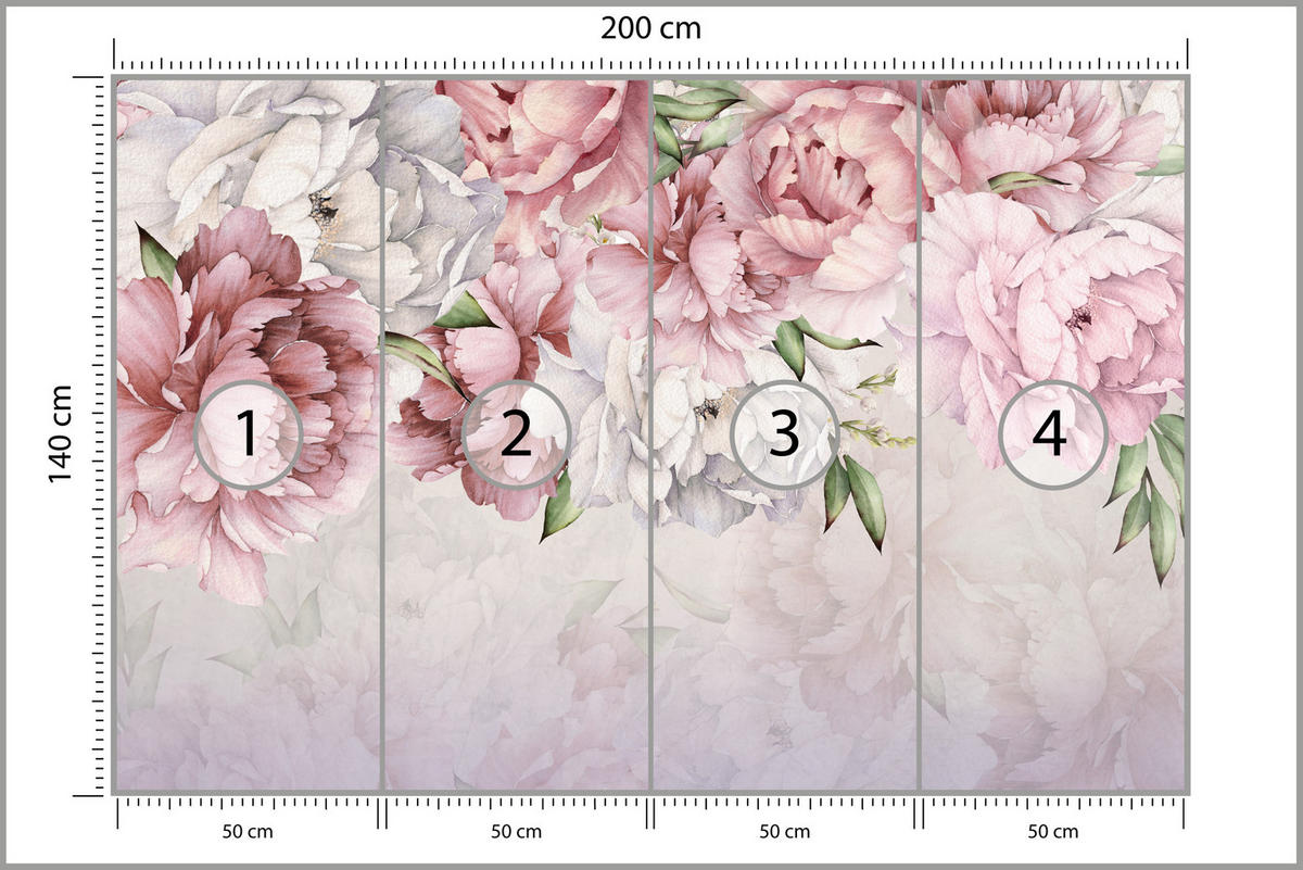 FOTOTAPETE für Badezimmer Zarte Rosa Pfingstrosen Blumen 200x140 - Violett/Rosa, Papier (200/140cm) - Muralo
