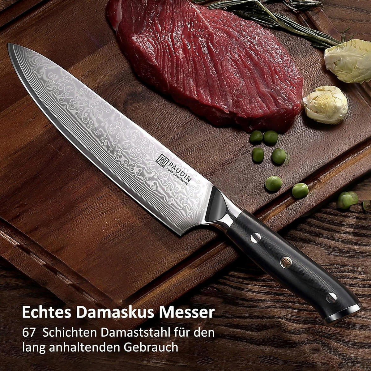 KÜCHENMESSERSET 3-teiliges Set Damaststahl VG10 G10 Griff - Multicolor, Metall