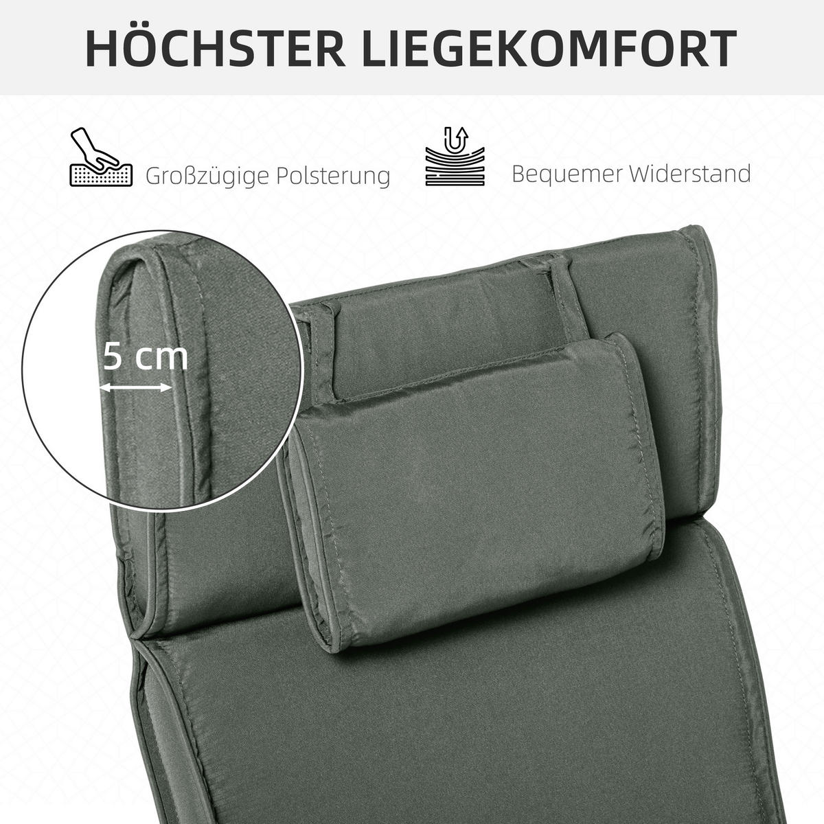 LIEGENAUFLAGE aus Polyester 198x53x5 cm Grau mit abnehmbarem Bezug - Grau, Textil (53/5/198cm) - Modfu