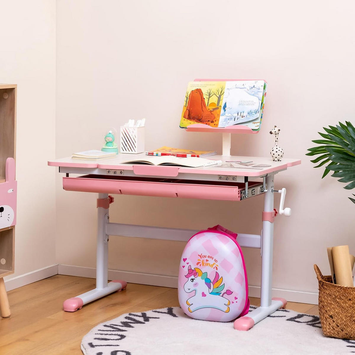 KINDERSCHREIBTISCH höhenverstellbar rosa - Pink, Metall (80/51/51.5cm) - COSTWAY