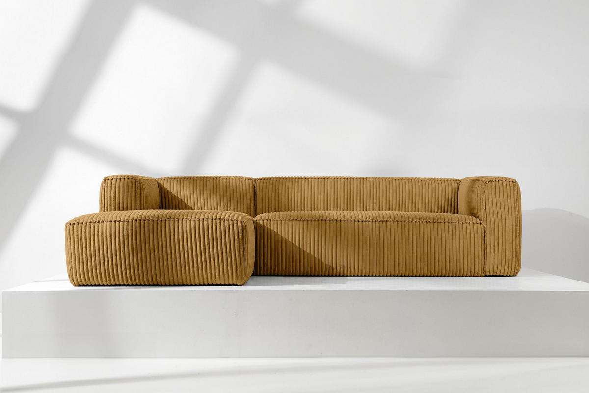ECKSOFA-LINKS FEROX Modern, Cord-Stoff, gelb - Gelb, Textil (305/175cm) - KONSIMO®