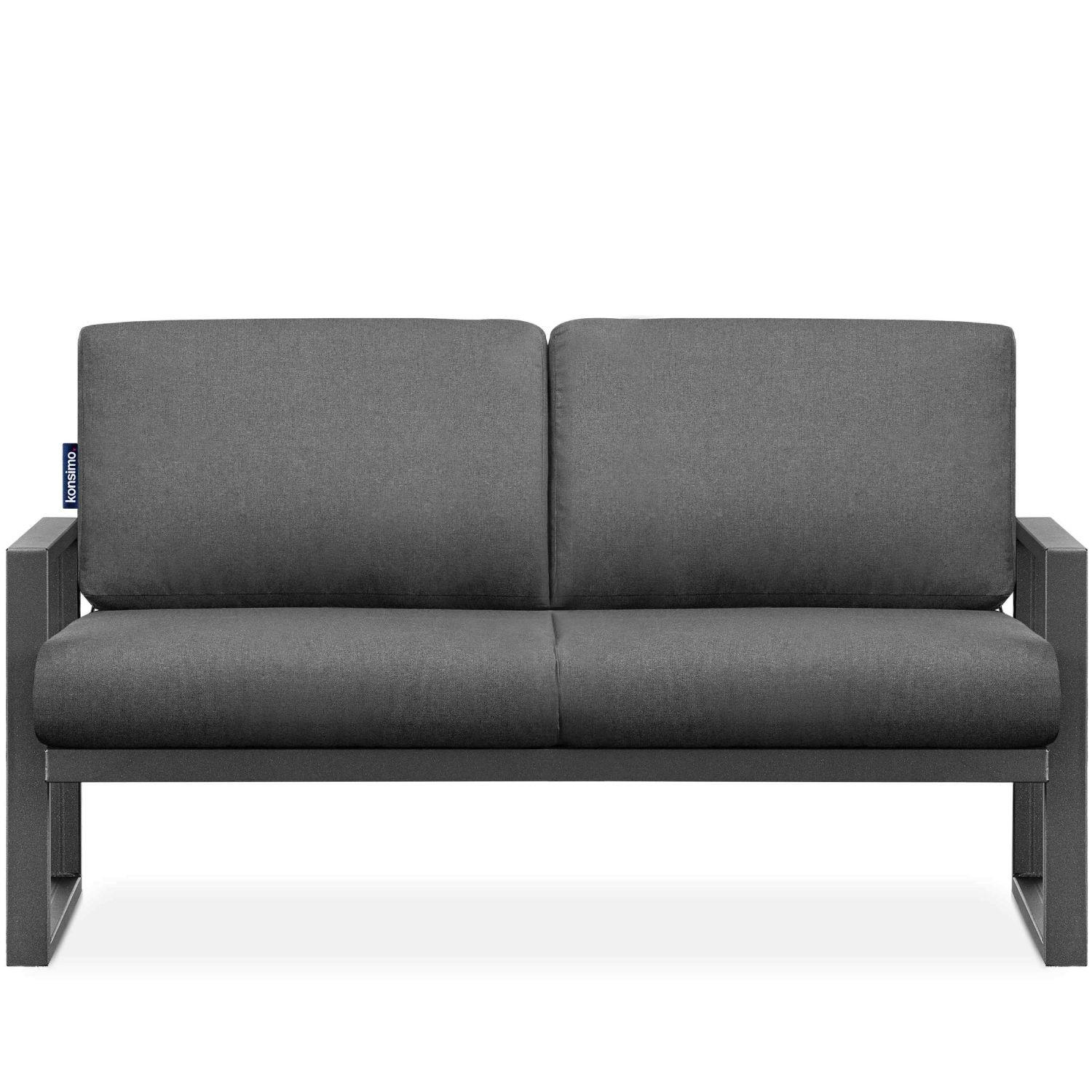 GARTENSOFA FRENA 2-Personen ,Anthrazit|Grau - Anthrazit/Grau, Textil/Metall (130/65/60cm) - KONSIMO®