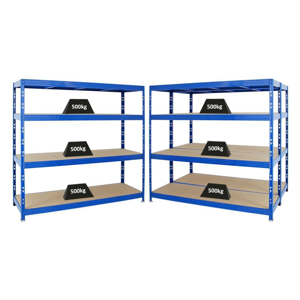 SCHWERLASTREGAL Rhino 3er-Set mit 3x 180x200x60 cm 4 Spanplatten-Ebenen 8mm Fachlast 500 kg Blau - Blau, Metall (600/180/60cm) - PROREGAL