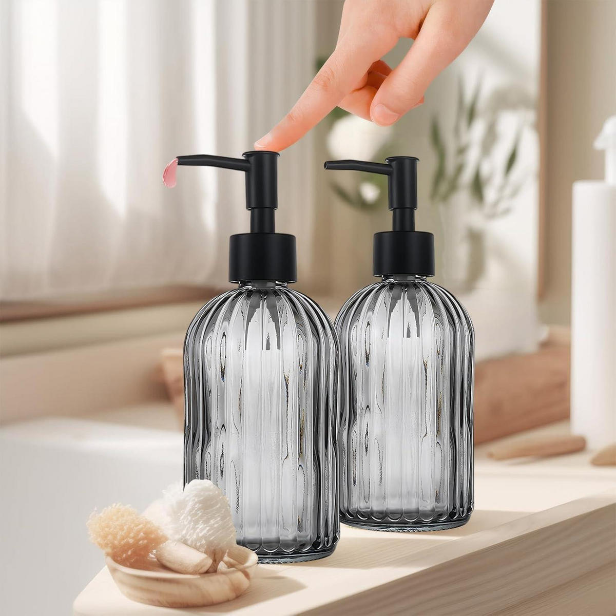 SEIFENSPENDER 2er Set Glas Grau 400ml - Grau, Glas (7.6/19/7.6cm)