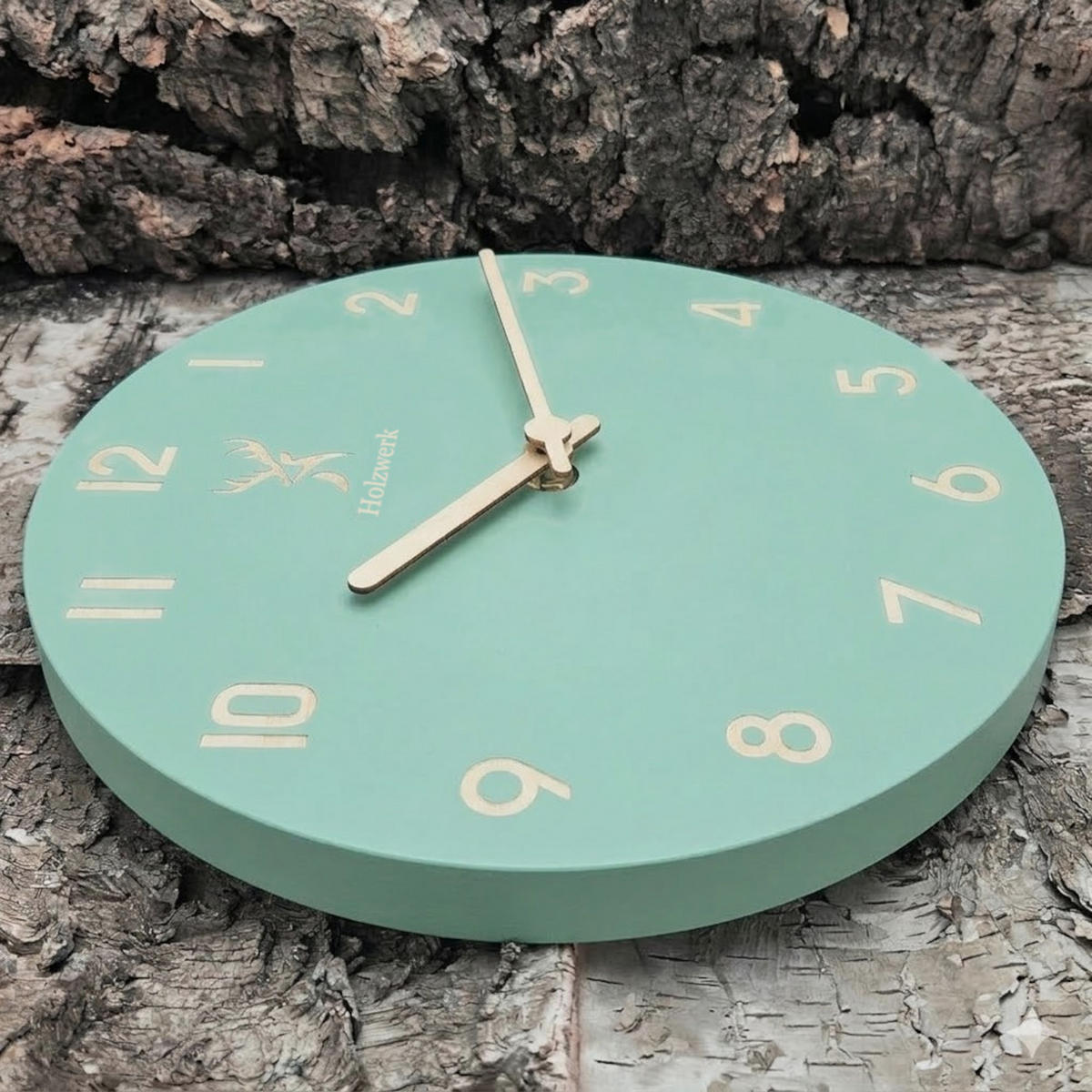 WANDUHR Holz Designer LIMBURG Loft Wand Uhr, mintgrün - Beige/Grün, Holz (25/25/2.2cm) - Holzwerk