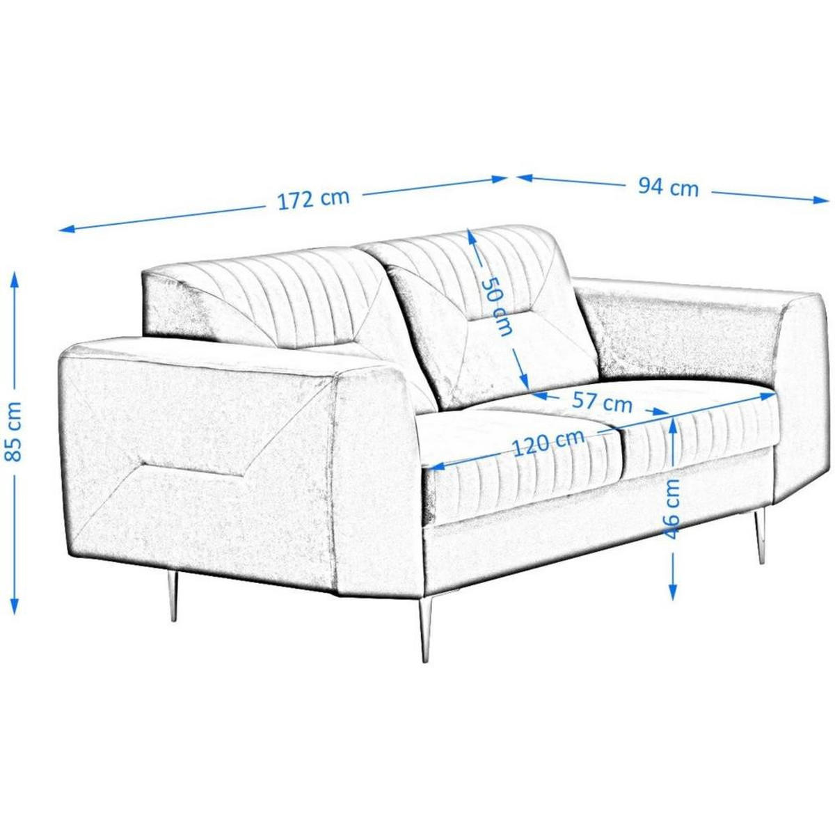 2-SITZER SOFA Venezia hellgrau mit schwarzen Beinen - Hellgrau/Schwarz, Textil (172/85/94cm) - Beautysofa
