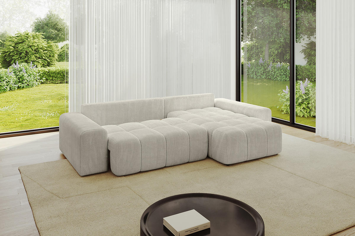 ECKSOFA Ottomane rechts ENIL-L 297x189x68 Hellgrau Cord - Ecru, Holzwerkstoff/Kunststoff (189/297cm) - ALTDECOR