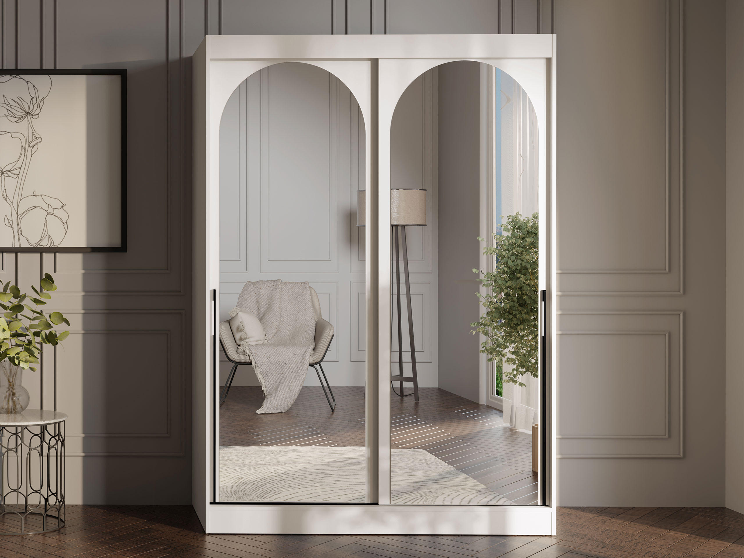 SCHIEBETÜRENSCHRANK Modin 150 - Kaschmir/Schwarz, Holzwerkstoff/Kunststoff (150/216/65cm) - MIRJAN24