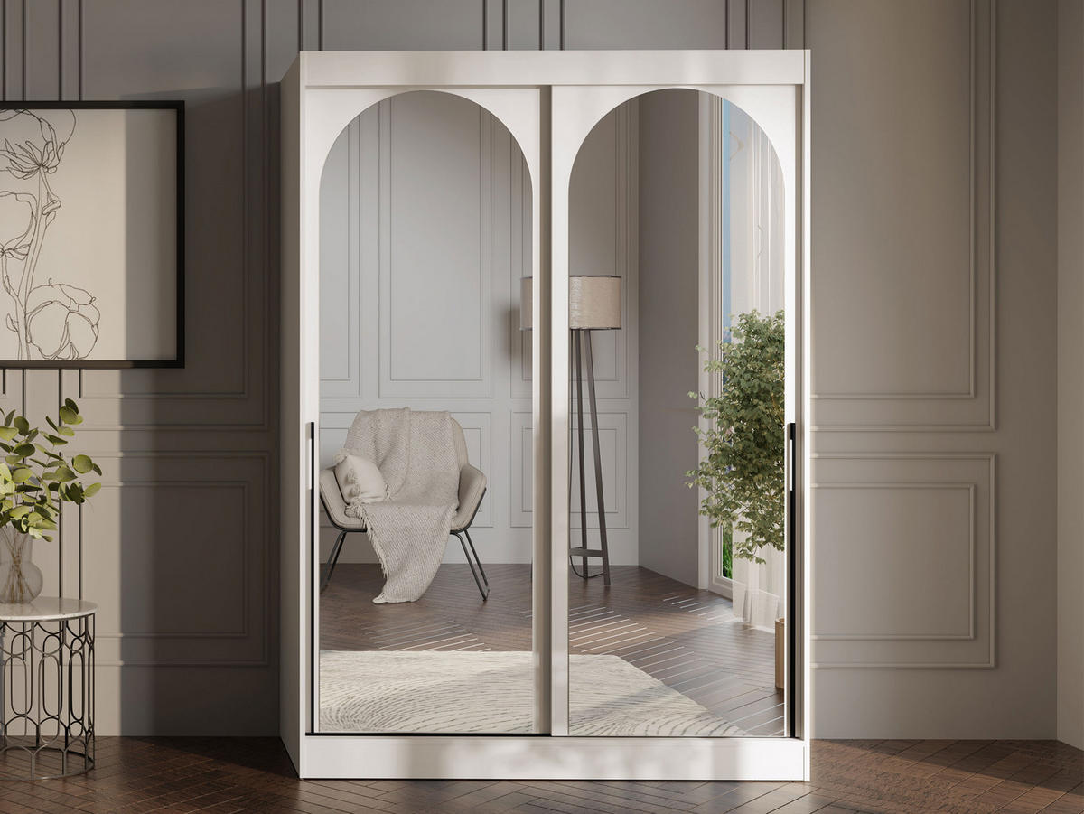 SCHIEBETÜRENSCHRANK Modin 150 - Kaschmir/Schwarz, Holzwerkstoff/Kunststoff (150/216/65cm) - MIRJAN24