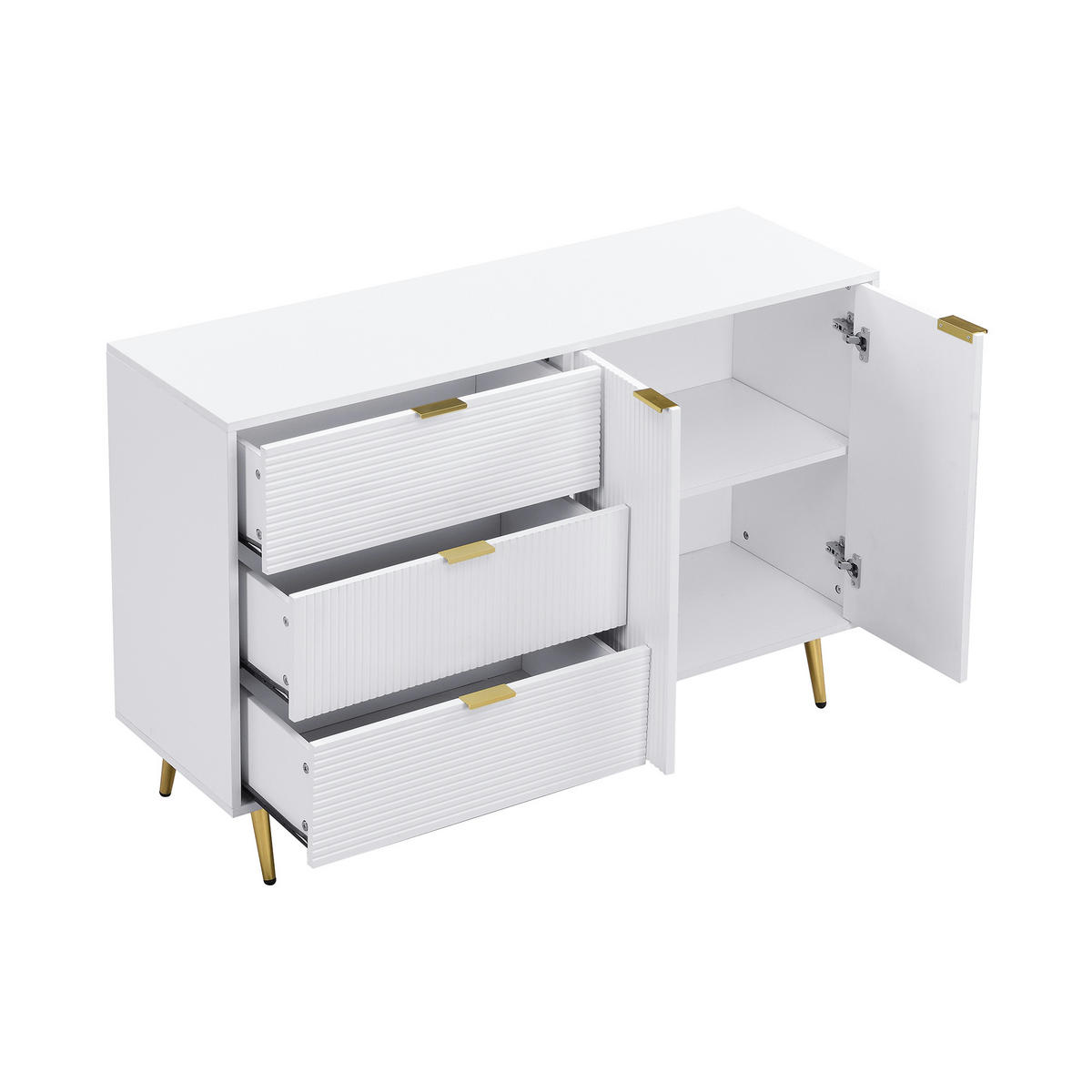 SIDEBOARD weiß & wellen-design mit 3 schubladen & 2 türen - Weiß, Holzwerkstoff (120/80.5/38cm) - Urban Meuble