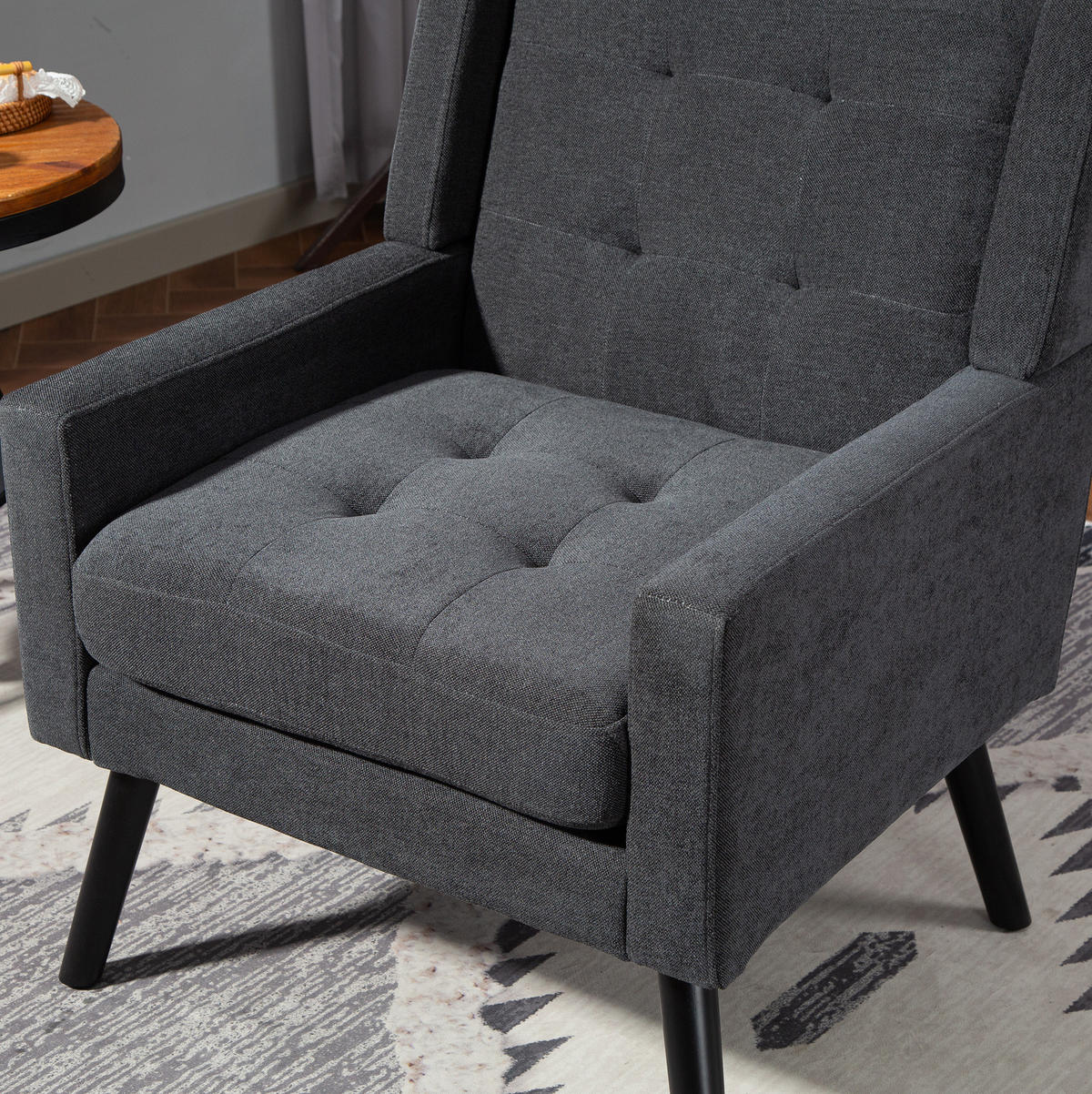 ČALOUNĚNÉ křeslo s dekorativním prošíváním a masivními nohami, Tmavě šedá - tmavě šedá, textil (76/88/68cm) - Redom