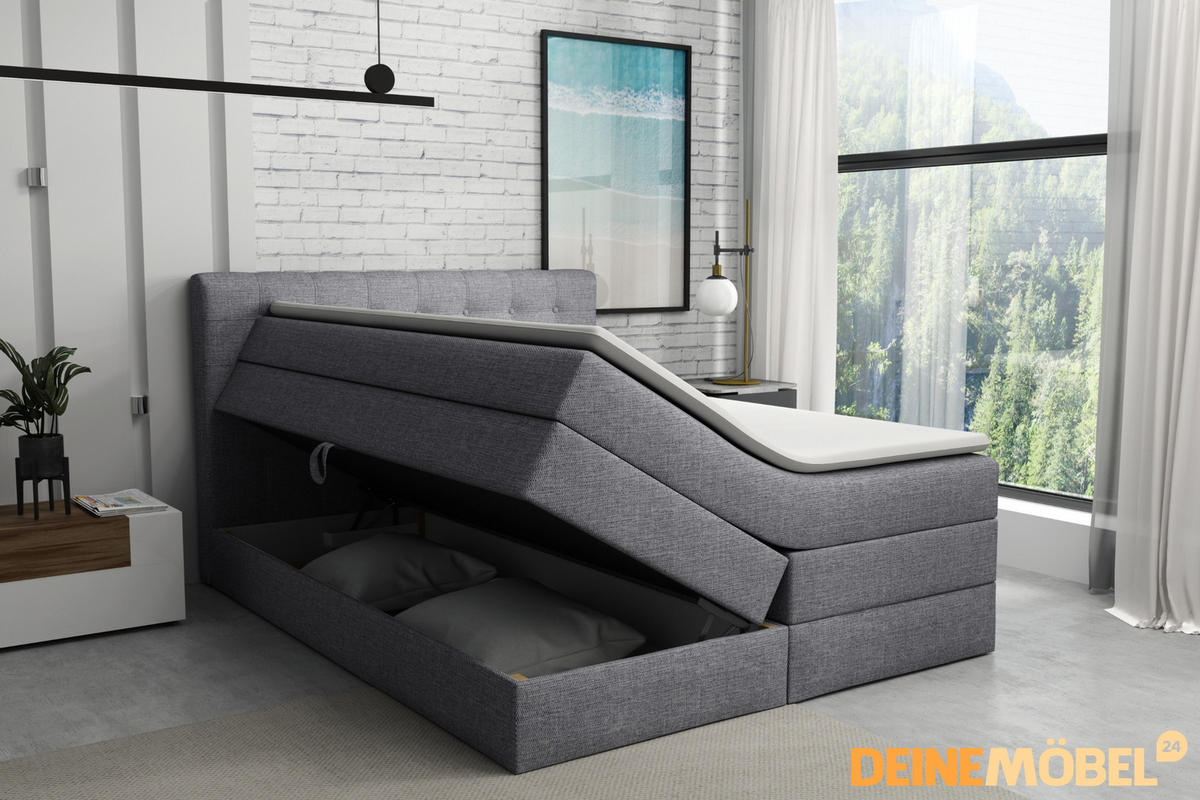 BOXSPRINGBETT SANTE 180/200 in Stoff Hellgrau - Hellgrau, Holz/Holzwerkstoff (180/200cm) - Deine Möbel 24