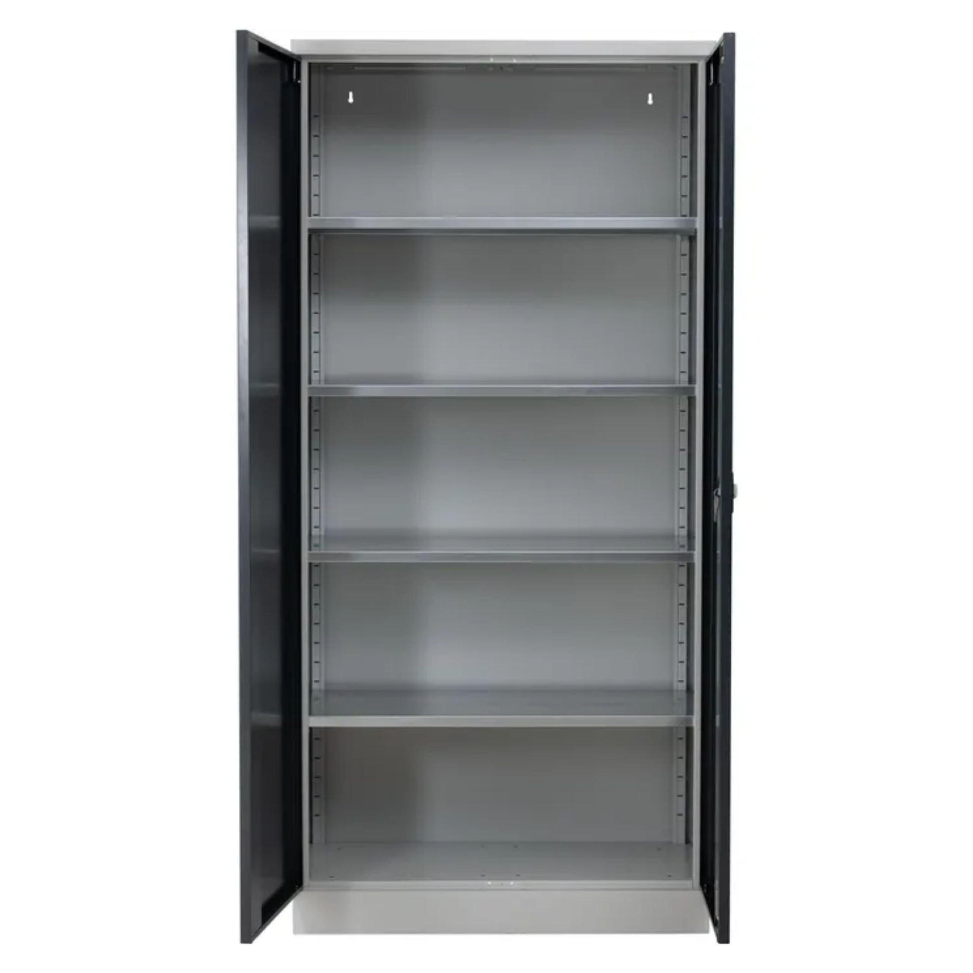 STAHLSCHRANK Bee mit 9 lackierten Fachböden 195x92x42 cm Korpusfarbe Lichtgrau Frontfarbe Schwarz - Schwarz, Metall (92/195/42cm)