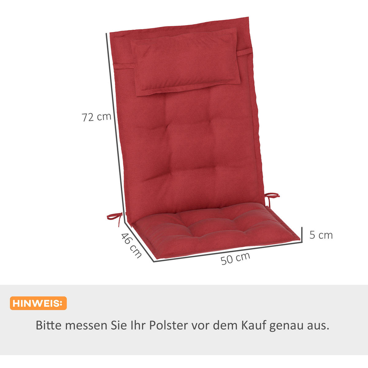 AUFLAGE 2er Set für Sonnenliege - Weinrot, Kunststoff (50/5/116cm) - Outsunny