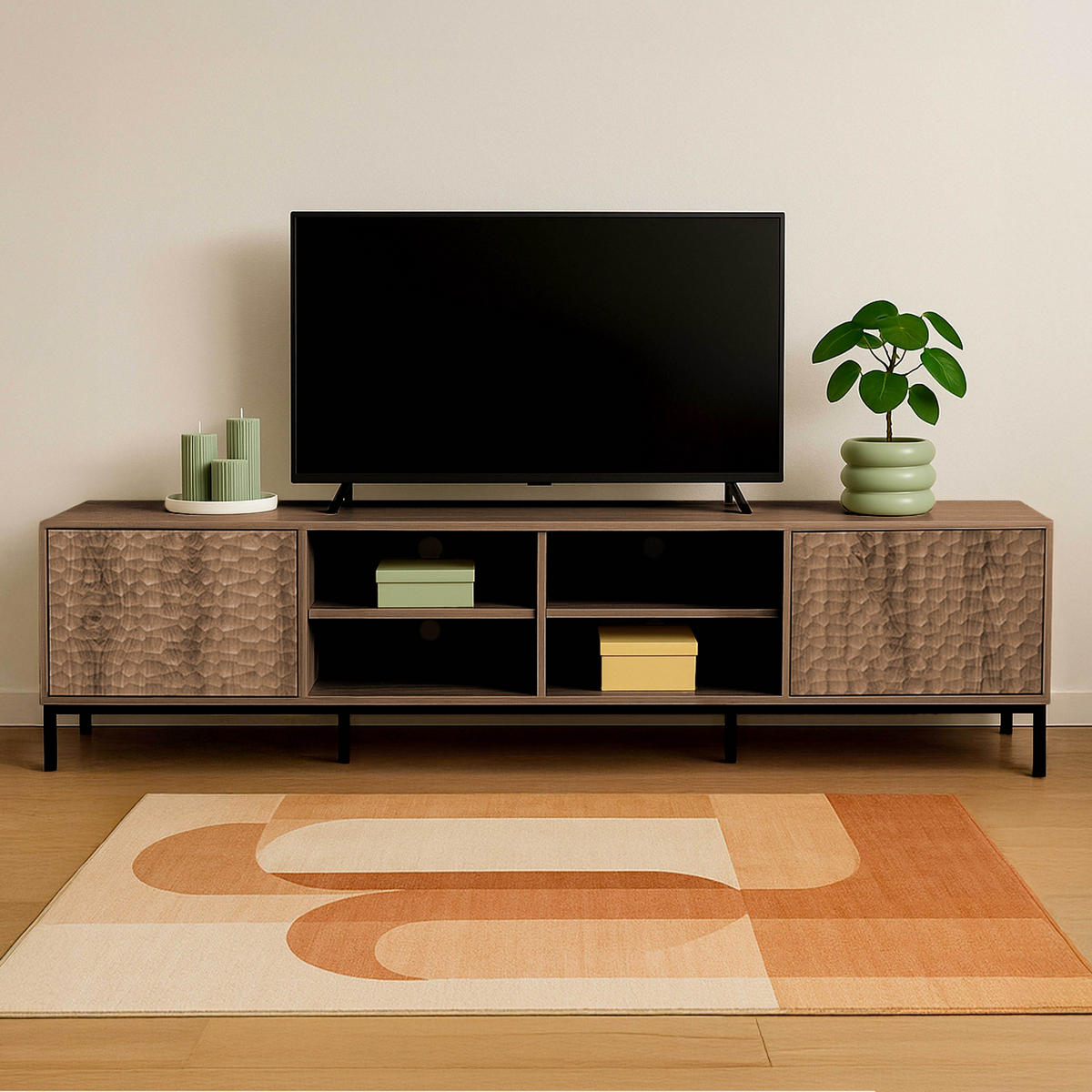 TV-SCHRANK, dunkles Holzeffekt - Braun, Holz (40/54/200cm) - Oviala