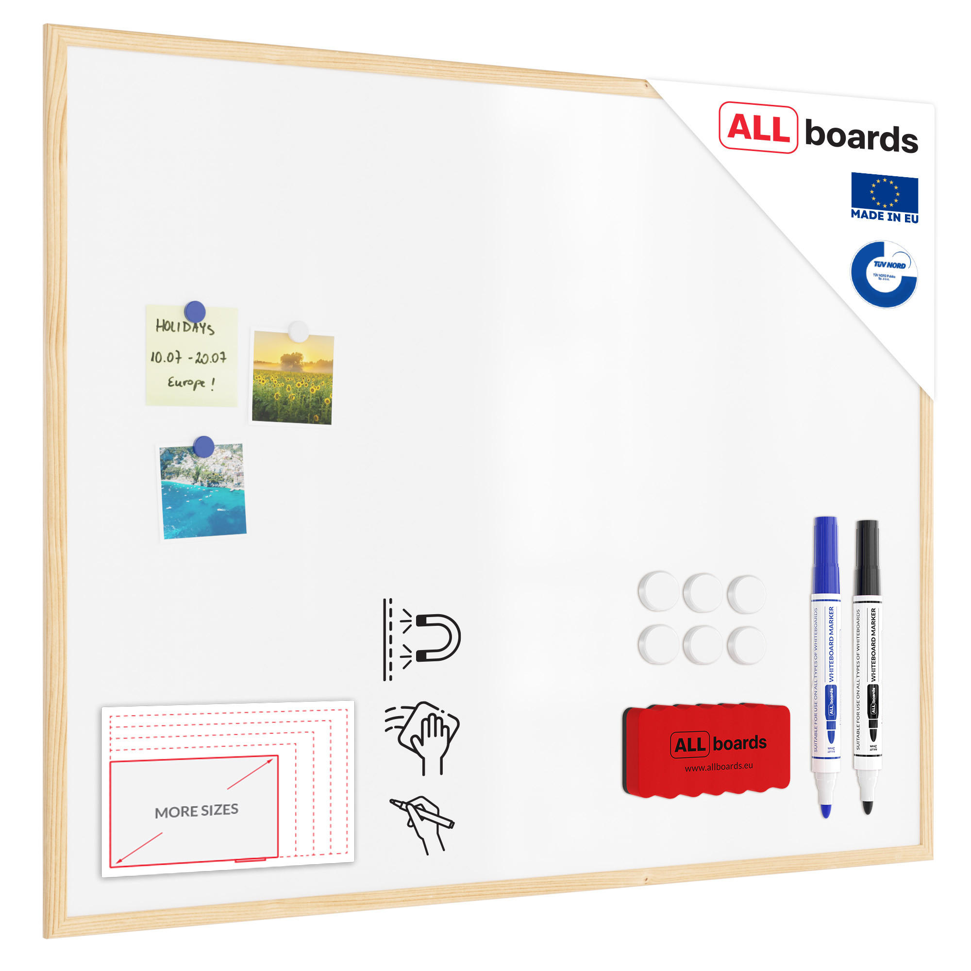 WHITEBOARD Magnetisch mit Naturholzrahmen 100x80cm - Weiß, Metall (100/80/1.5cm) - ALLboards