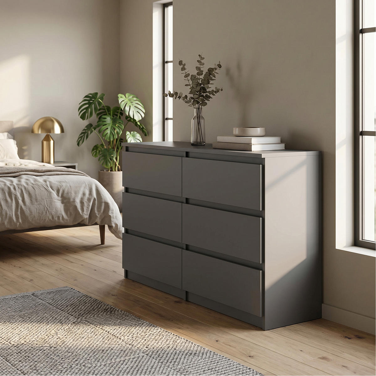 KOMMODE NUDO 138,5/78,5/39cm mit 6 Schubladen Türen Anthrazit - Anthrazit, Holzwerkstoff (138.5/78.5/39cm) - MASSENO