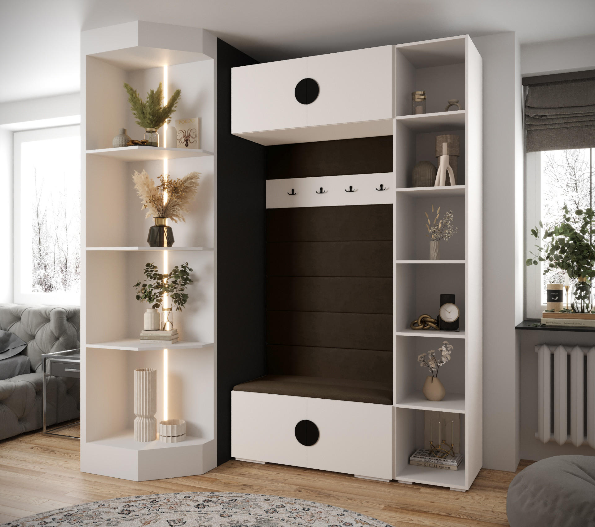 GARDEROBEN-SET 236,7/140/47 - Goldfarben/Schwarz, Holz/Kunststoff (140/236.7/47cm) - Abiks Möbel