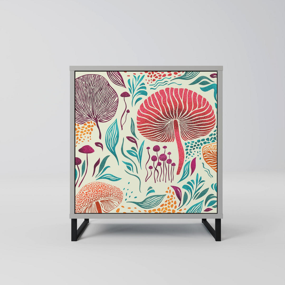 SIDEBOARD FUNGUS FANTASY, Grau, 57,5x42x57,5 cm, Ohne Füße - Multicolor/Grau, Holzwerkstoff (57.5/57.5/42cm) - SpaceRebels