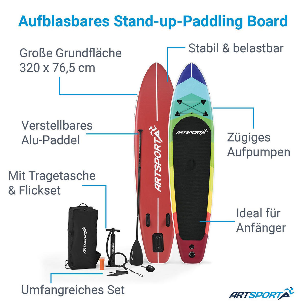STAND UP Paddle Board Retro Love aufblasbar mit Tasche & Zubehör - Rot, Kunststoff (320/76.5/15cm) - Artsport