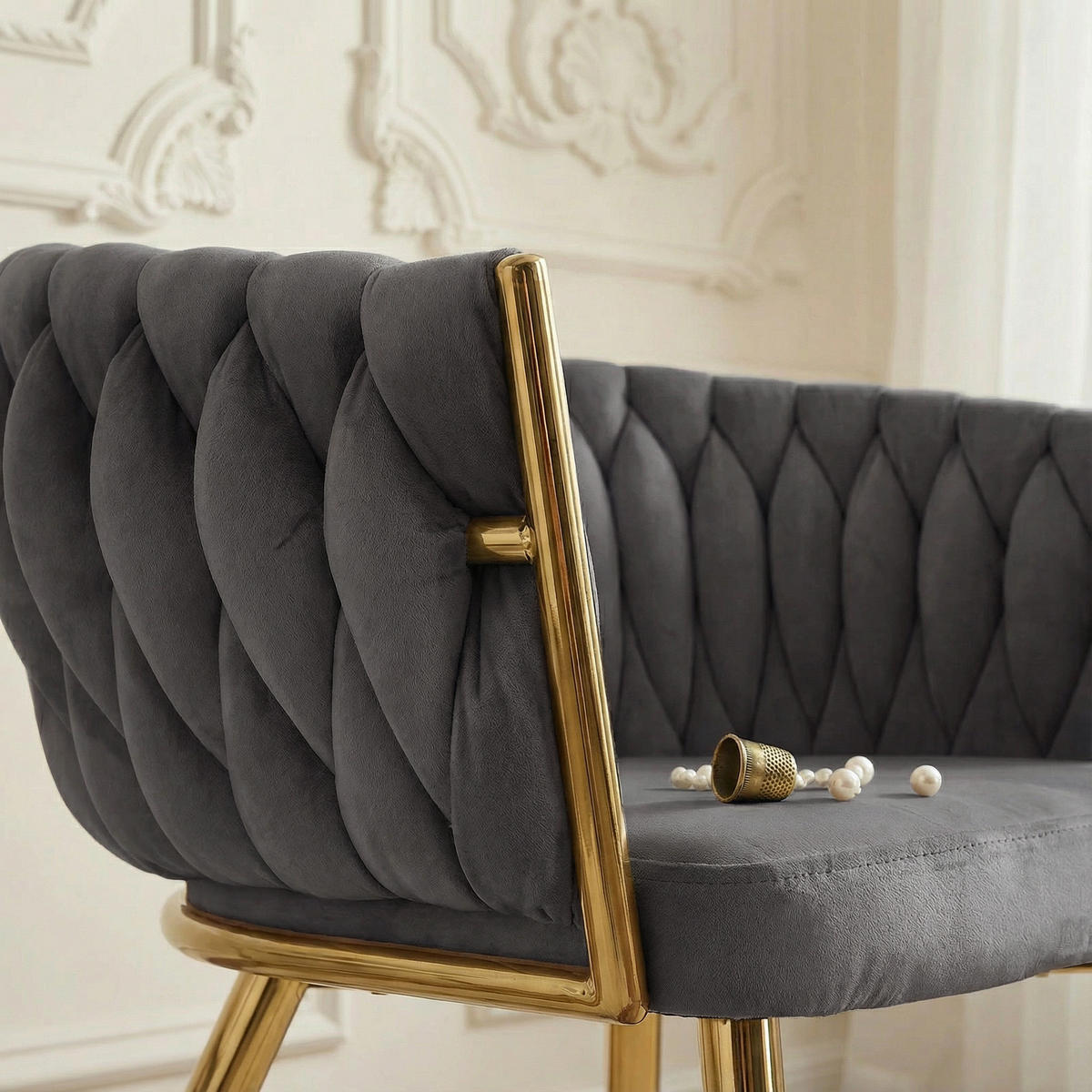 COCKTAILSESSEL AURUM 63/55/78 cm, Grau - Goldfarben/Grau, Textil/Metall (63/78/55cm) - Idohome