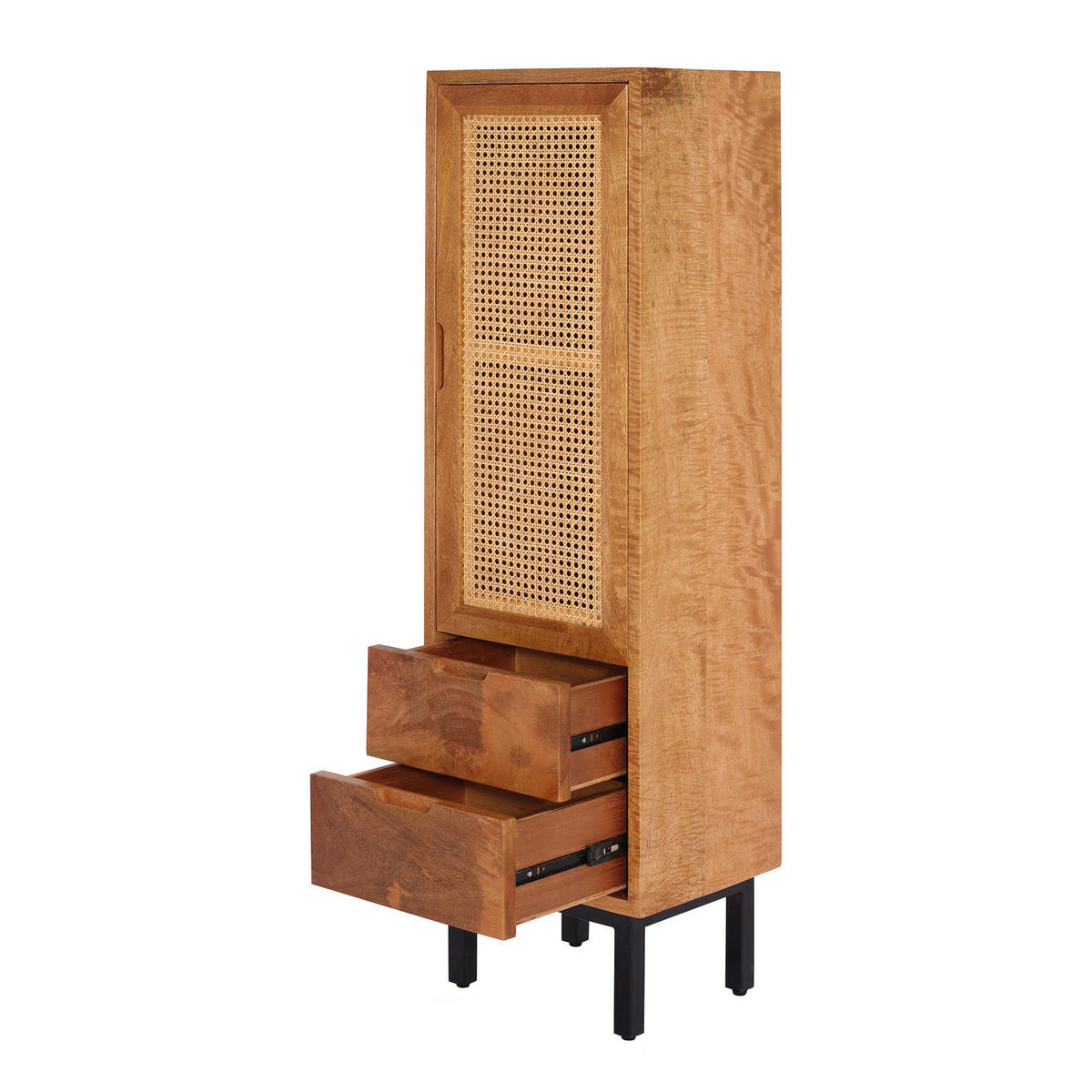 MASSIVER MIDISCHRANK - Mango massiv / Wiener Geflecht - Mango / Beige - Braun, Naturmaterialien/Holz (38/130/30cm) - home24