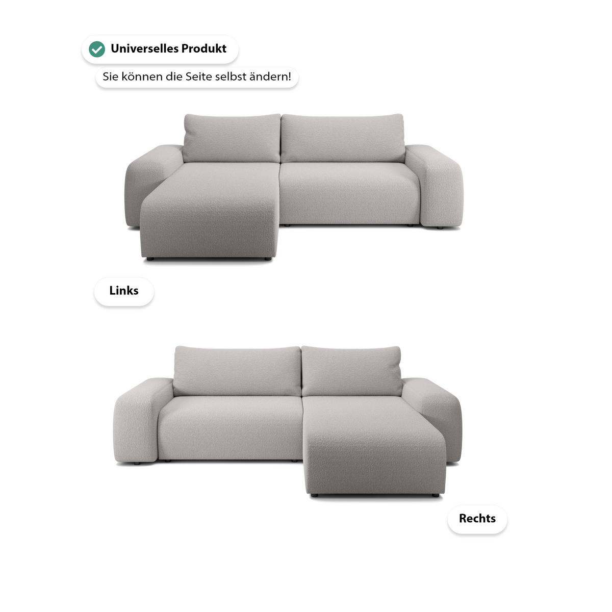 ECKSOFA Bornim Universelle Hellgrau (Anthology 15) - Hellgrau, Textil (294/185cm) - Fedve