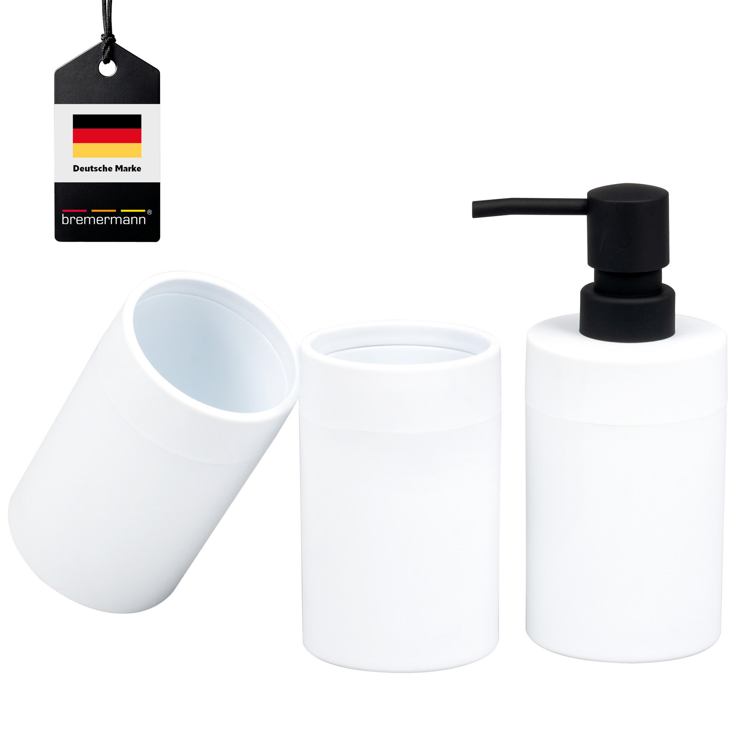 BADEZIMMER-SET SAVONA, Soft-Touch, weiß, rund - Weiß, Kunststoff (7/16/9cm) - bremermann