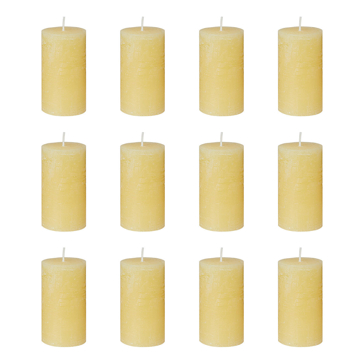 STUMPENKERZE (12er Set) Rustic - Gelb, Paraffin (13cm) - Butlers
