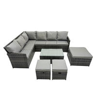GARTENSET mit Couchtisch, Fußhocker Polyrattan Dunkelgrau 8-Sitzer - Dunkelgrau/Grau, Glas/Kunststoff - Fimous