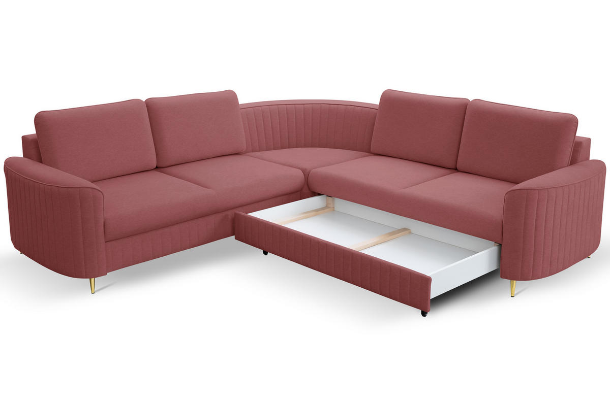 ECKSOFA LAREN, modernes Schlafsofa mit Stauraum, Plastikfüße, L-förmig, lose Rückenkissen freistehend, RECHTS 252x251x85 cm Bordeaux - Bordeaux, Holz/Textil (252/251cm) - DomoHome