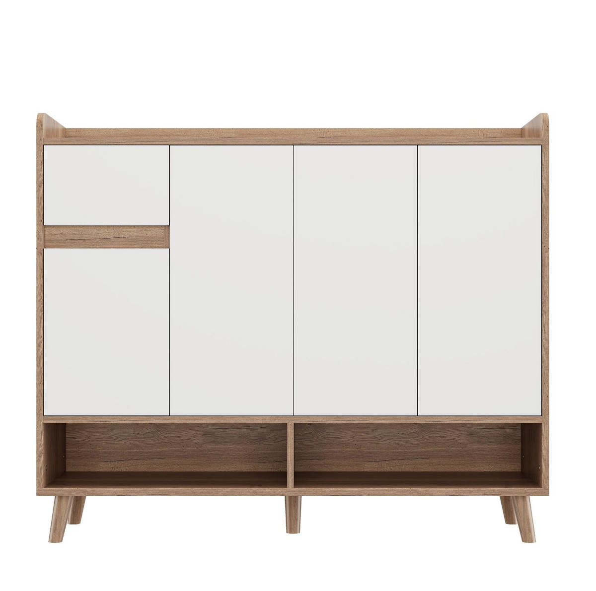 SIDEBOARD mit 4 Türen und Schublade 120 x 35 x 99 cm White/Natural - Weiß, Holzwerkstoff (35/99/120cm) - Beauniv