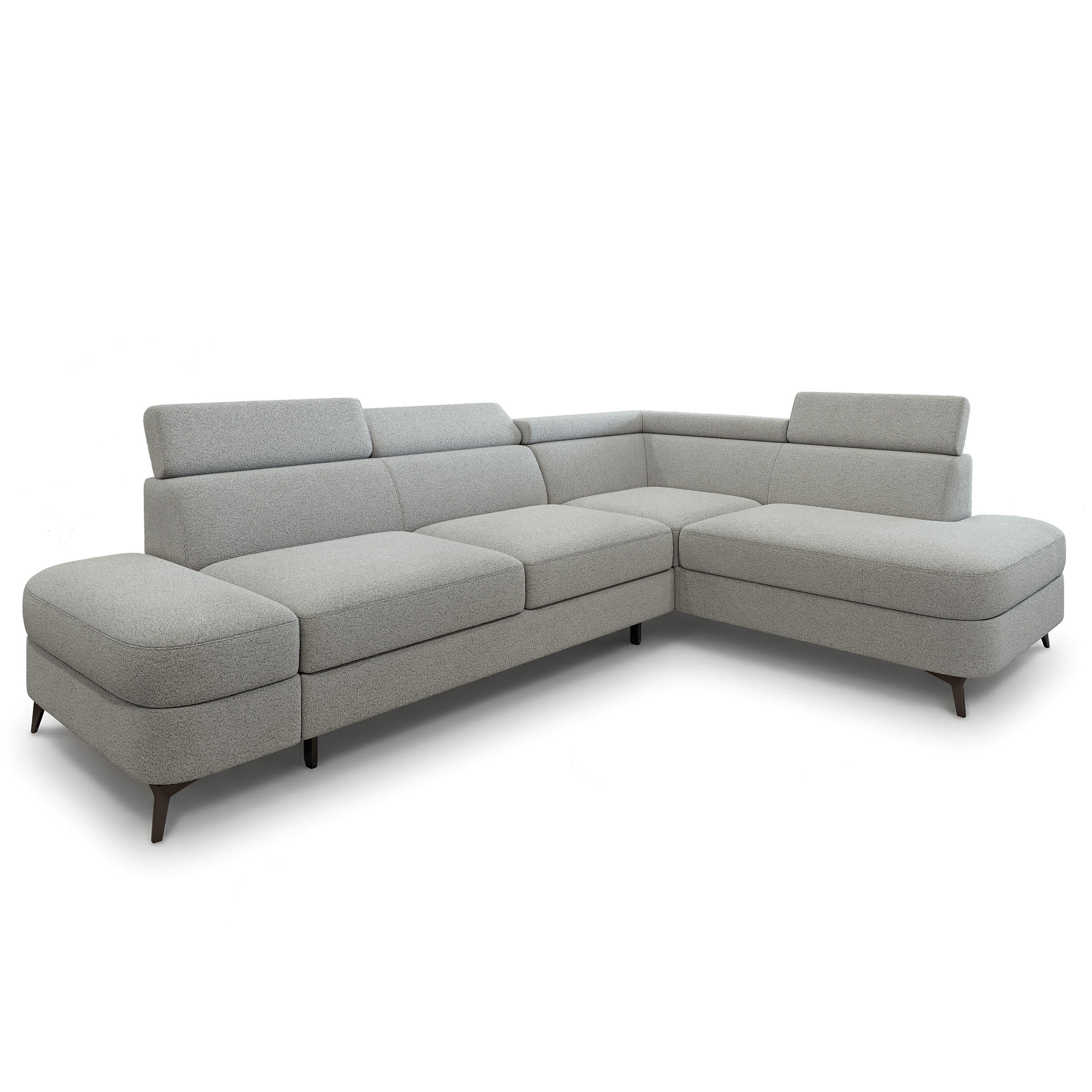 ECKSOFA AVISE Q R-S Hellgrau Boucle-Stoff mit Schlaffunktion - Hellgrau, Holzwerkstoff/Textil (268/195cm) - MASSENO