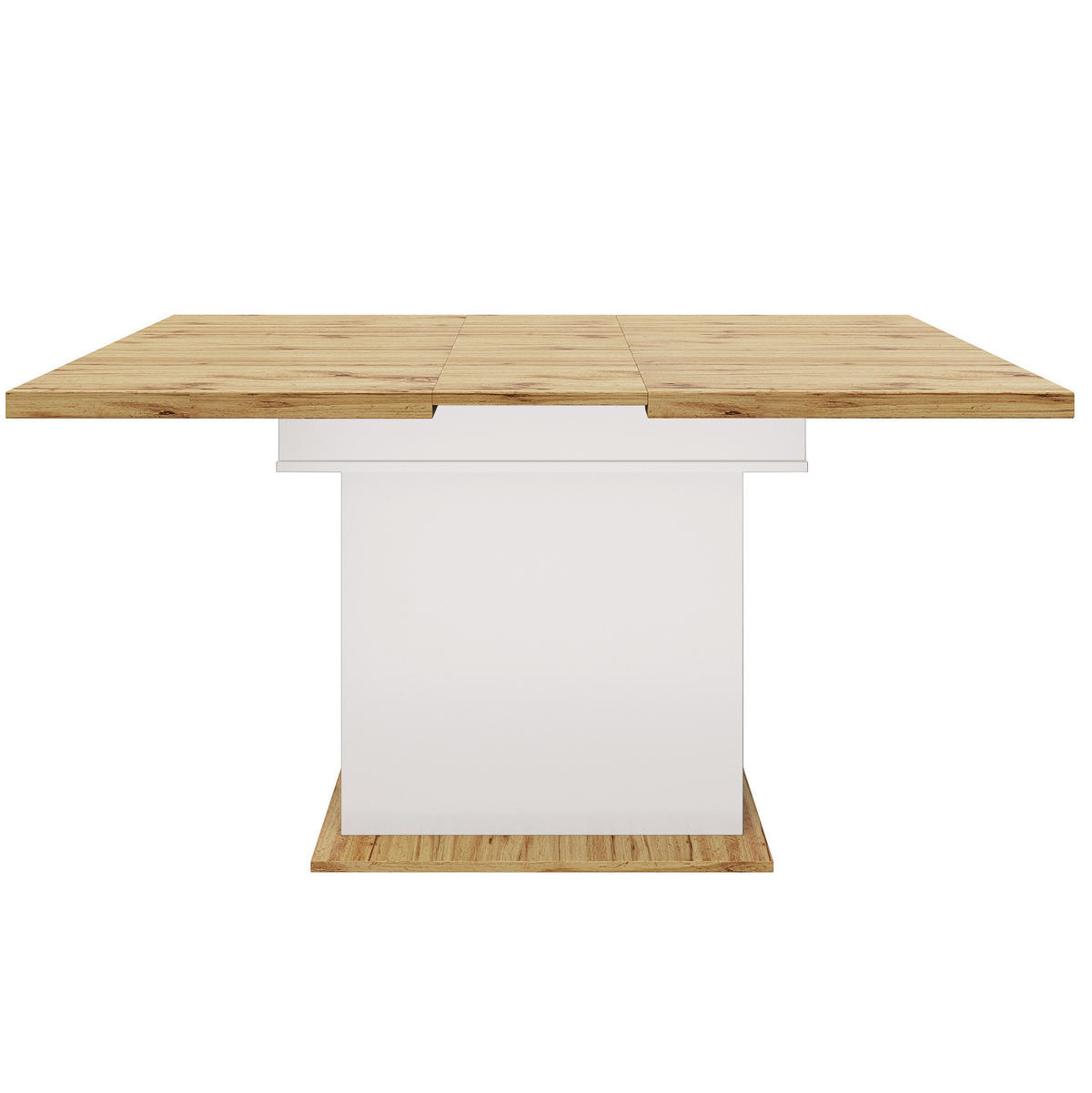 ESSTISCH aus MDF 110-140x80x75 cm Natur/Weiß ausziehbar mit Schublade, Klapptür und Regalen für Snacks und Wein - Naturfarben, Holzwerkstoff (140/80/75cm) - Modfu