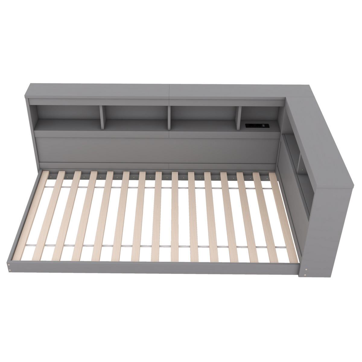 MULTIFUNKTIONSBETT 90/200 cm grau mit Steckdose und 2 USB-Anschlüssen - Grau, Holzwerkstoff (90/200cm) - OKWISH