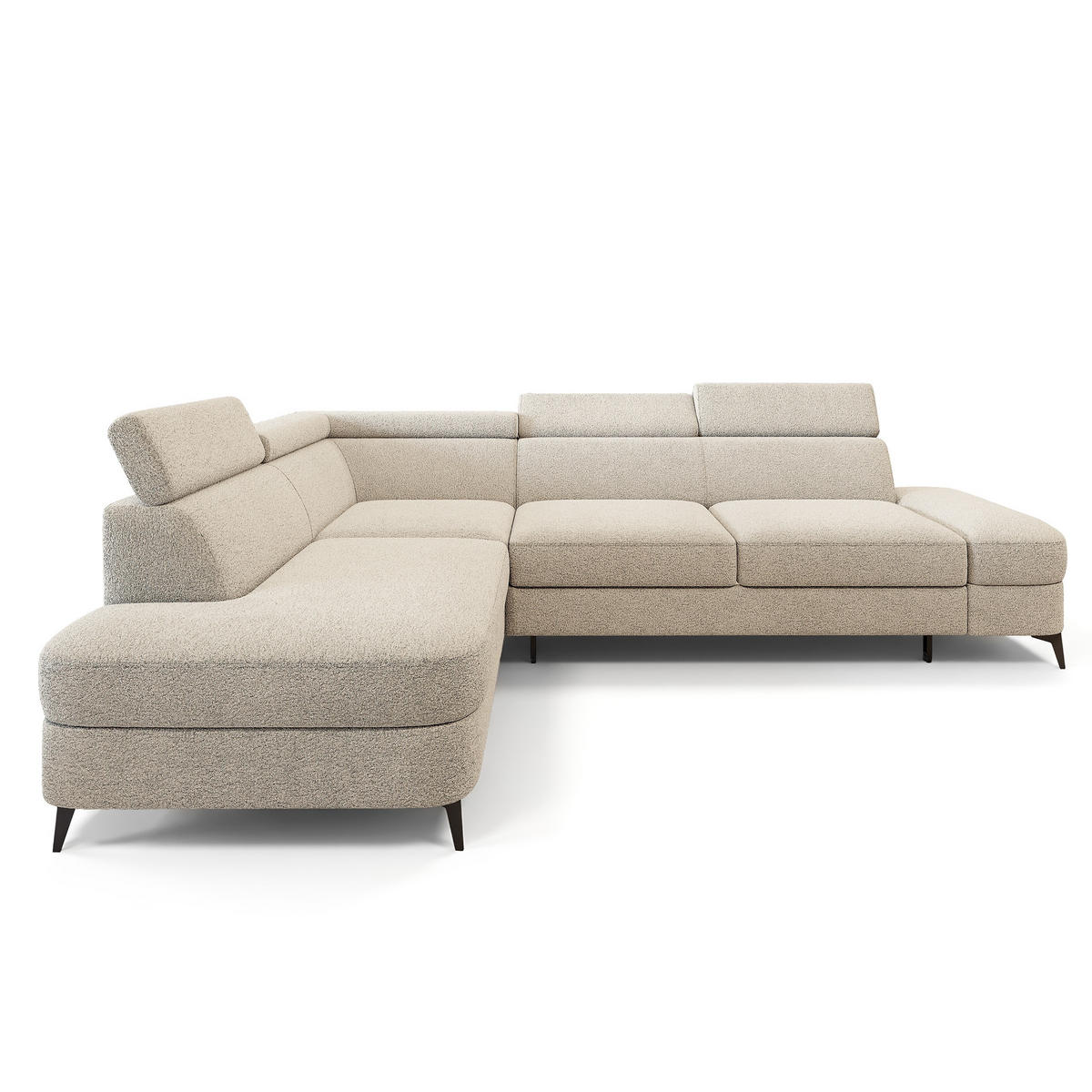 ECKSOFA AVISE Q L-S Creme Boucle-Stoff mit Schlaffunktion - Creme, Holzwerkstoff/Textil (268/195cm) - MASSENO